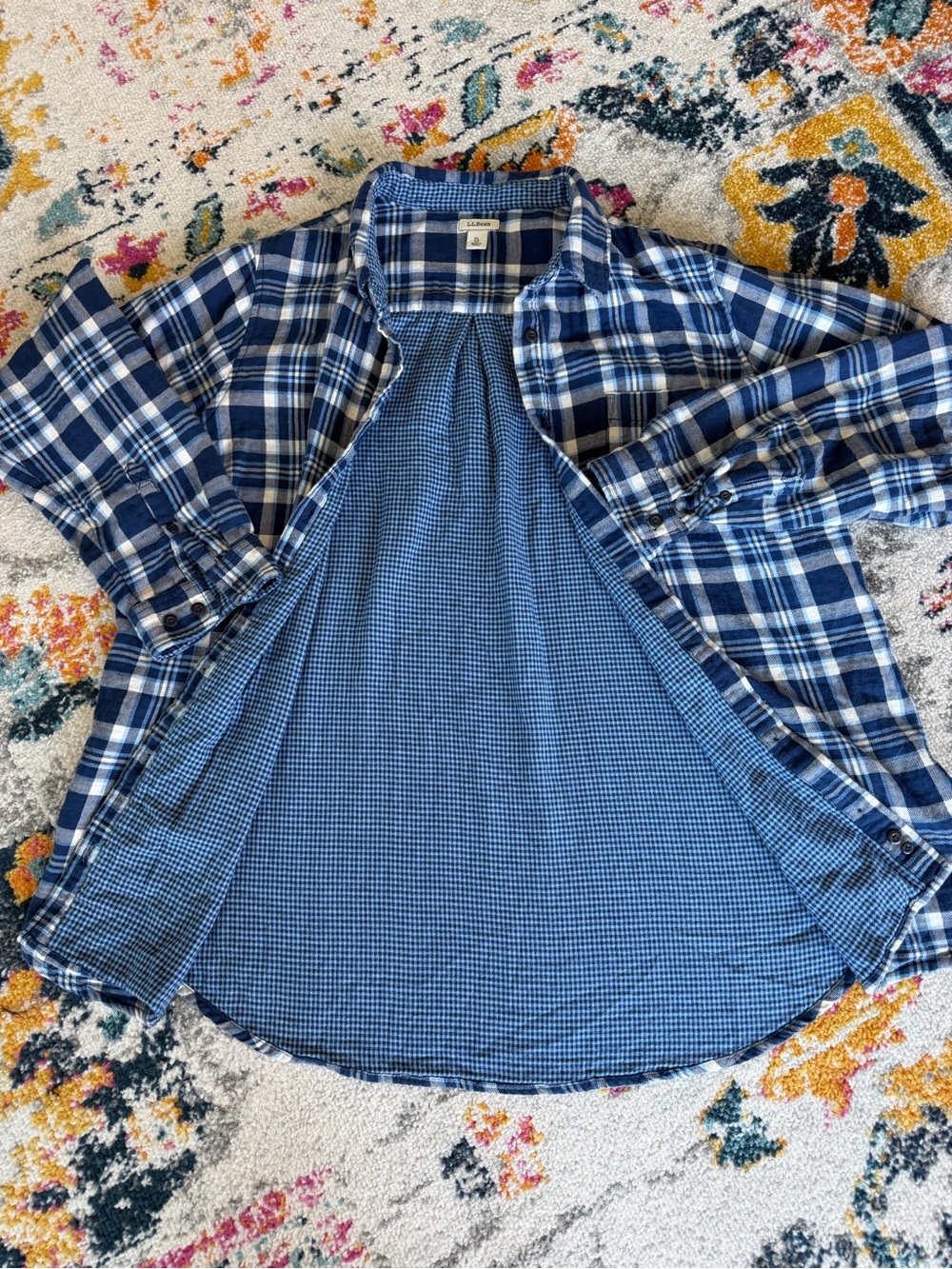 L.L. Bean Blue and White Plaid Button-Down Shirt